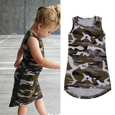 

Kids Clothing Girls Dress Summer 1-5Y Children Girls Military Dress Cool Girls Fashion Sleeveless Dress for Kids Girls