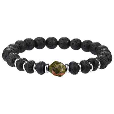 

Fashion 8Mm Black Lava Stone Beads Bracelets Bangles Natural Stone Hexagon Prism Crystal Pendant Bracelet