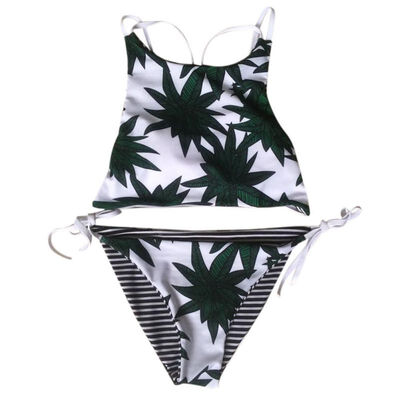 

Green New Women Swimwear one piece swimsuit Padded halter straps Coco palm trees printing women bathing suits biquinis