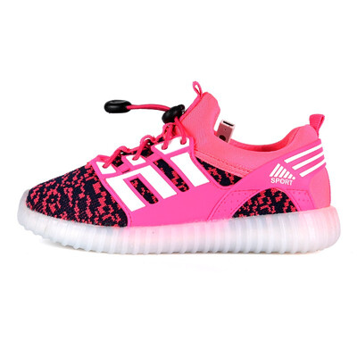 

Muti Flash Mode Kids Light Up Shoes Breathable Mesh Boys Girls Glowing Shoes Fashion Striped Children Luminous Sneakers