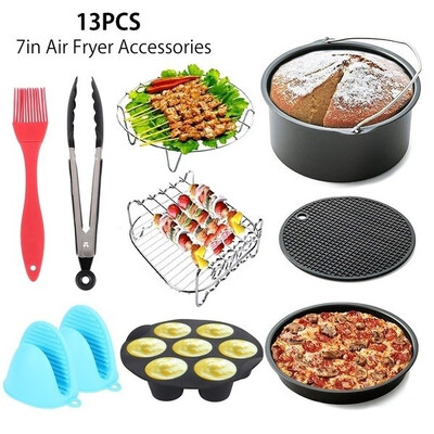 

13Pcs 7 In Air Fryer Accessories Air Frying Pan Fryer Baking Basket Pizza Plate Grill Pot Mat for 37QT-53QT