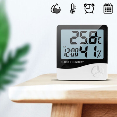 

Indoor Thermometer Hygrometer with Alarm Clock LCD Digital Room Temperature Humidity Gauge Meter