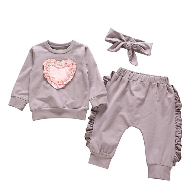 

Newborn Baby Girls Clothes Spring Autumn Outfits Love Heart Sweatshirt TopsRuffle PantsHeadband 3Pcs Set Toddler Girls Clothes