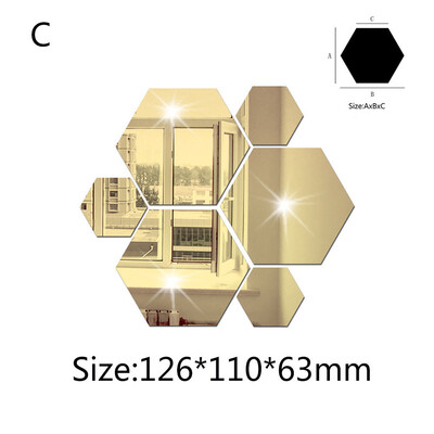 

Gobestart 7Pcs 3D Mirror Hexagon Vinyl Removable Wall Sticker Decal Home Decor Art DIY