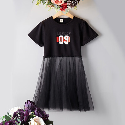 

1PC 2-7Y Children Summer Girls Casual Short-sleeved Print Mesh Fake 2 Pcs Cool Princess