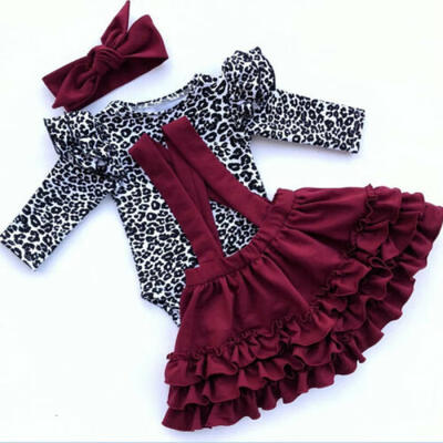 

3pcs Newborn Baby Girl Clothes Leopard Romper Tops Skirt Tutu Dress Outfit Set