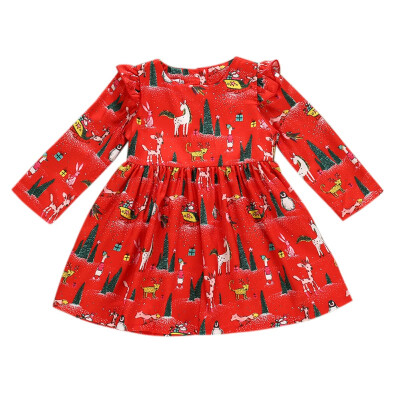 

New Autumn Casual Baby Girls Long Sleeve Christmas Cartoon Print Dress Kids Princess Pageant Dresses Cotton Fashion Clothes