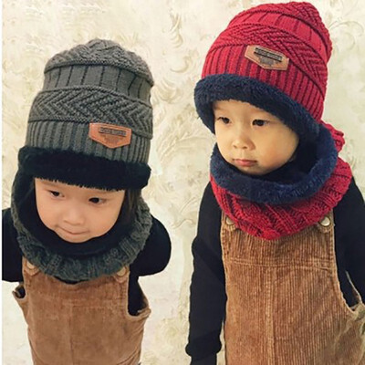 

Children Kids Baby Boys Girls Winter Warmer Knitt Scarf Solid Print Hat Infant Collar Scarves Neckerchief Headwear Set