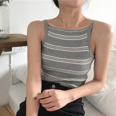 

Korean Summer Top Women Spaghetti Strap Striped Halter Knitted Camisole Womens clothes 2019