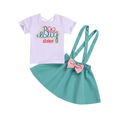 

New Toddler Baby Girl Sets Short Sleeve Casual White Kids T-shirtBow Suspender Skirt Overalls Headband Outfits Set