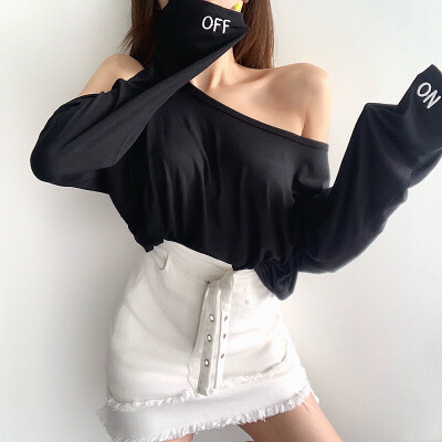 

Women Casual T-Shirt Female Autumn Long Sleeve Sexy Off Shoulder Solid Color Fashion Tee Shirts Ladies Korean Style Tops