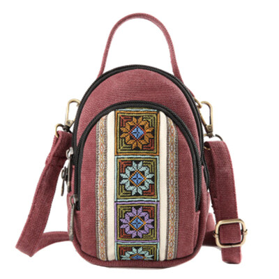

Ethnic Women Embroidery Canvas Tote Phone Pouch Small Crossbody Shoulder Bag