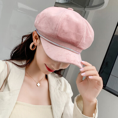 

Korean version of autumn&winter Joker Japanese berets women silver corduroy octagonal berets England retro cap