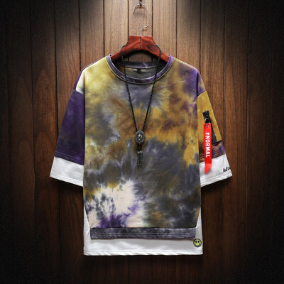 

Toponeto Mens Summer New Style Fashion Printed Tie-Dyed Fake Two Blouse Comfortable Top