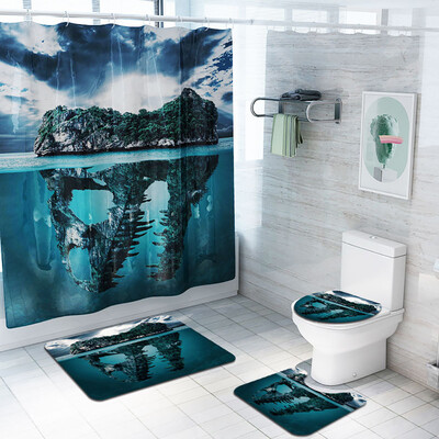 

〖Follure〗4PCS Non Slip Toilet Polyester Cover Mat Set Bathroom Shower Curtain
