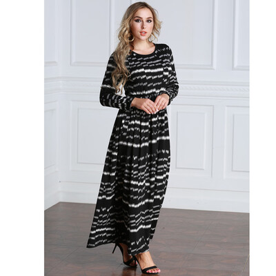 

Sexy Women Plus Size Printed Dress Big Size Round Neck Ankle-Length Long Maxi Dress Black