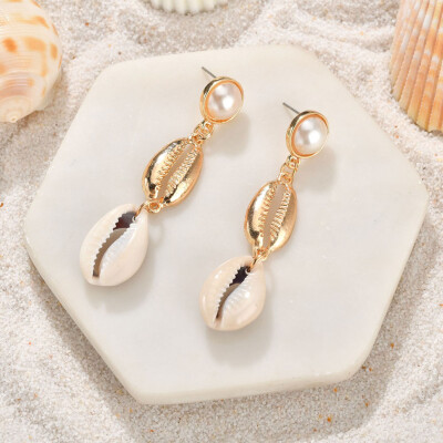 

Bohemian Earrings Gold Fashion Pearl Shell Earrings For Women Drop Conch Earrings Boho Jewelry