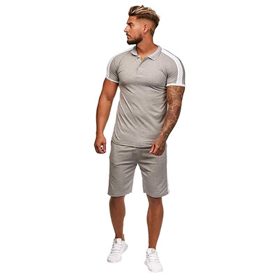 

Toponeto Mens Summer Leisure Stripe Color Collision Short Sleeve Shorts Sports Thin Sets