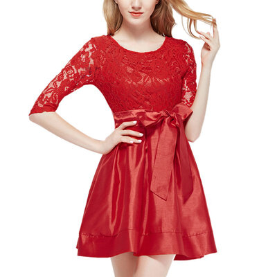 

Fashion Ball Gown Dress Women Spring Summer Dress Party Casual Lace Dress with belt
