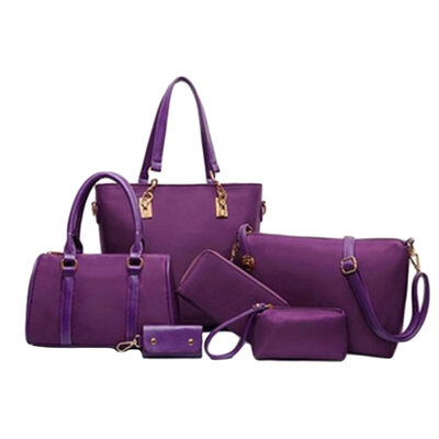 

6PcsSet Lady Solid Color Faux Leather Shoulder Bag Handbag Clutch Wallet Purse