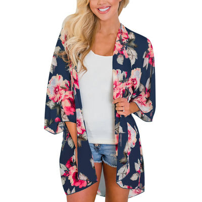 

Women Shirt Kimono Boho Cardigan Vintage Floral Print Blouse Loose Shawl Cape Ladies Bohemian Chiffon Transparent Beachwear