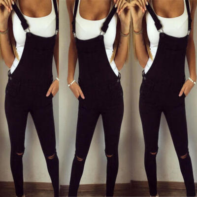 

Women Black casual Jeans BIB Pants Overalls Straps Jumpsuit RompersTrousers US