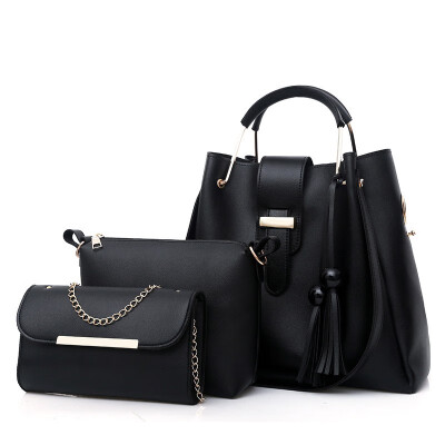 

New female bag pure color fashion bead bead fringed mother bag three piece ladies single shoulder bag