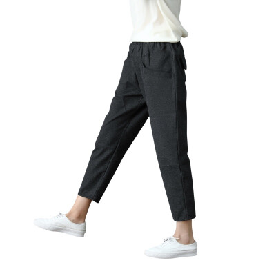 

Summer Women Casual Pants Capris Fashion Cotton Linen Crops Pants Elastic Waist Harem Pants Trousers Plus Size 2XL