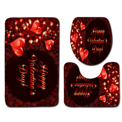 

〖Follure〗3PCS Valentines Day Pattern Non Slip Toilet Seat Cover Rug Bathroom Set Decor