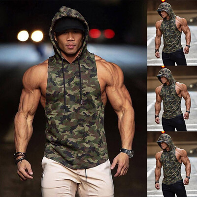 

Toponeto Men Fitness Camouflage Hooded Sleeveless Bodybuilding Tight-drying Vest Tank Top
