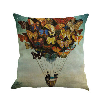 

〖Follure〗Butterfly Painting Linen Cushion Cover Throw Waist Pillow Case Sofa Home Decor A