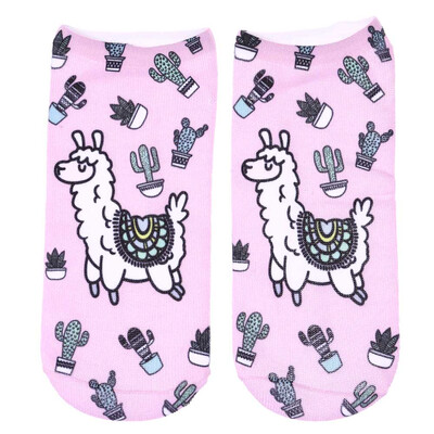 

1Pair Women Low Cut Ankle Socks Funny Llama 3D Printing Socks Cotton Hosiery Printed Alpaca Socks