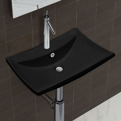 

Black Luxury Ceramic Basin Rectangular with Overflow&Faucet Hole