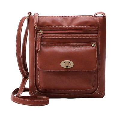 

Women Multilayer Zipper Twist Lock Faux Leather Square Crossbody Shoulder Bag