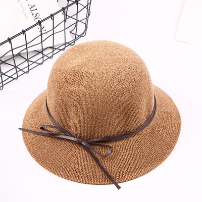 

South Korean bow cotton hemp bowl Hat Womens dome folding sun hat sun protection outdoor fisherman hat solid color bowl hat