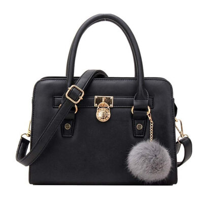 

Retro Women Plush Ball Pendant Handbag Faux Leather Crossbody Shoulder Bag Pouch