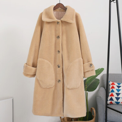 

Tailored Women Fashion Autumn And Winter Loose Medium Long Windbreaker Lamb Coat