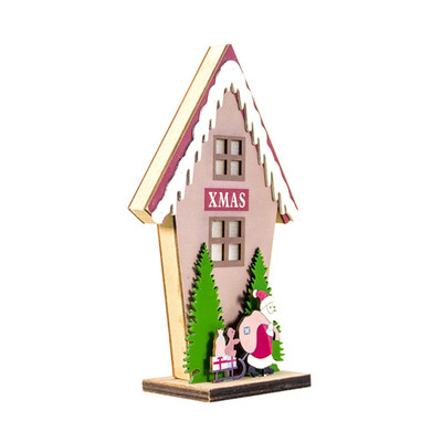 

Color Painted LED Light Up Wooden House Christmas Desktop Ornament Luminous Xmas Holiday Decor Supplies