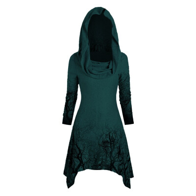 

Tailored Womens Halloween Tree Print Convertible Collar Asymmetrical Knitwear Cloak Tops