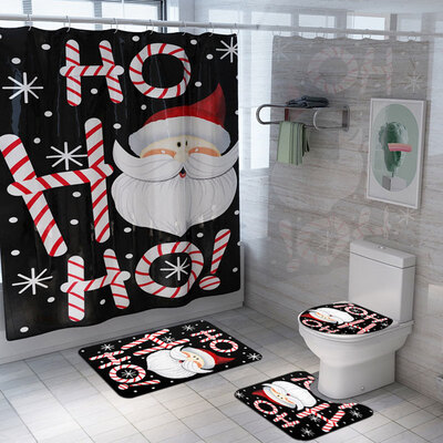 

Cross-border new style Christmas Santa HO Shower Curtain Collection Bathroom Mat Slip