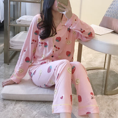 

SILVERCELL Autumn Women Pajama Set Printing Pattern Rayon Sleepwear Long Sleeve Trousers Two Sleepwear Suit