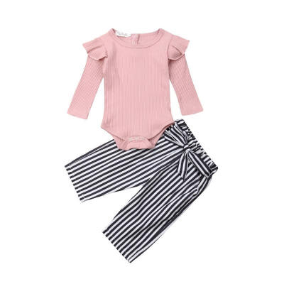 

Newborn Baby Girls Kids Autumn Clothes Striped Romper Bodysuit Long Pants Outfits Set