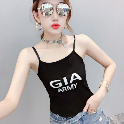 

Women Letter Print Camis Sexy Sleeveless Slim Fit Vest Top Casual Female Knitting Camisole