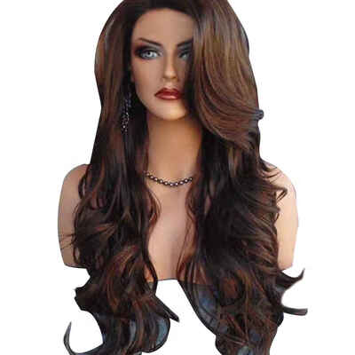 

Women Mixed Color Long Curly High Temperature Fiber Wig High Density Female Wavy Fake Hair