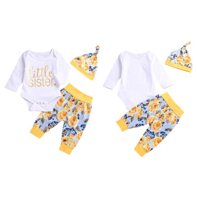 

Newborn Printed Letters RomperFloral PantsHat 3pcs Infant Outfits New Autumn Baby Sets Baby Clothing 0-18M