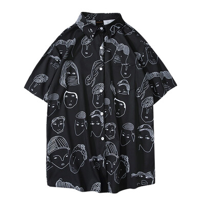 

Tailored Mens Summer Print Turn-Down Collar Slim Fit Short Sleeve Top Shirt Blouse