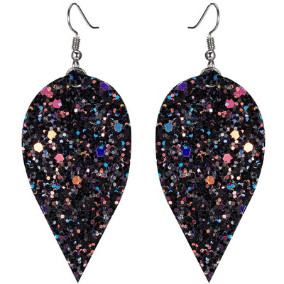 

Women Bling Leaf Teardrop Leather Earrings Ear Stud Hook Drop Dangle Jewelry Earring