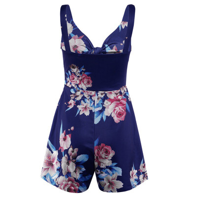 

Women Beach Rompers Female 2019 Summer Lace Up Print Floral Casual Short Jumpsuit Sleeveless Bodycon Sexy Party Playsuit