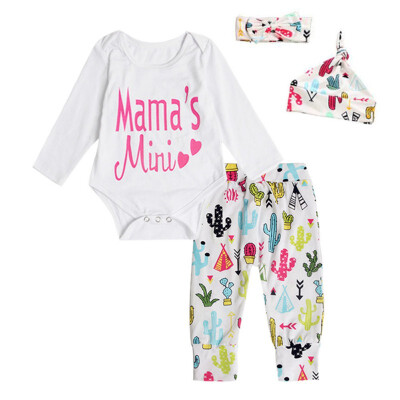 

Spring Sweet Pattern Print Baby Clothes Newborn Kids Cotton Tops Romper Pants Hat Hairband Boys Girls Set