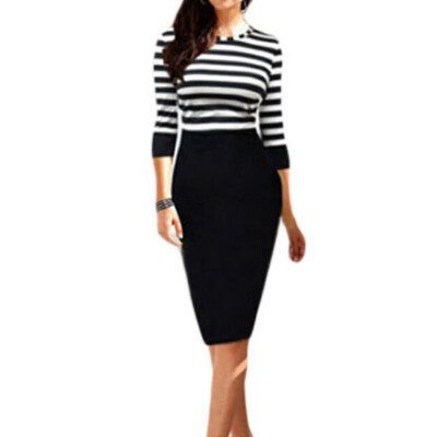 

Winter Work Pencil Dress Women O-Neck Long Sleeve Striped Girls Bandage Bodycon Dresses Casual Party Dress